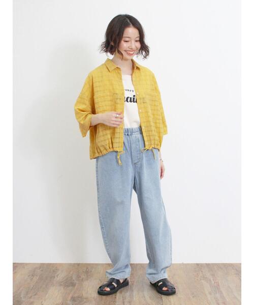 Samansa Mos2（サマンサ モスモス）の「シアーチェックドロストシャツ（シャツ/ブラウス・レディース・キナリ/ブラック/カーキ/イエロー・F）」の20枚目の写真