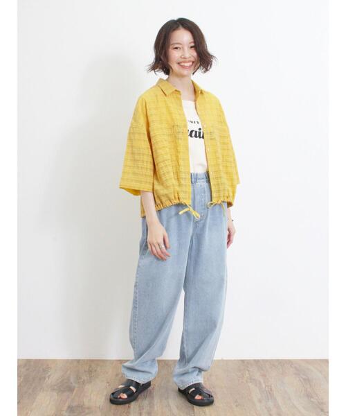 Samansa Mos2（サマンサ モスモス）の「シアーチェックドロストシャツ（シャツ/ブラウス・レディース・キナリ/ブラック/カーキ/イエロー・F）」の21枚目の写真