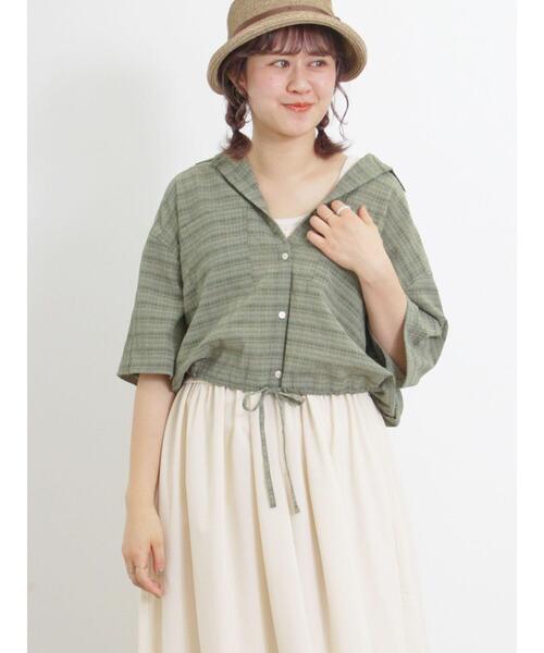 Samansa Mos2（サマンサ モスモス）の「シアーチェックドロストシャツ（シャツ/ブラウス・レディース・キナリ/ブラック/カーキ/イエロー・F）」の22枚目の写真