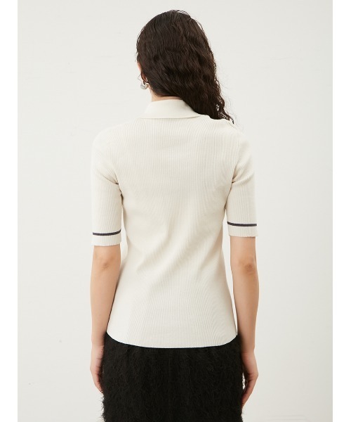 新品タグ付　ポロ衿リブニットプルオーバー　白　S Mila Owen Mila Owen（ミラオーウェン）の「ポロ衿リブニットプルオーバー