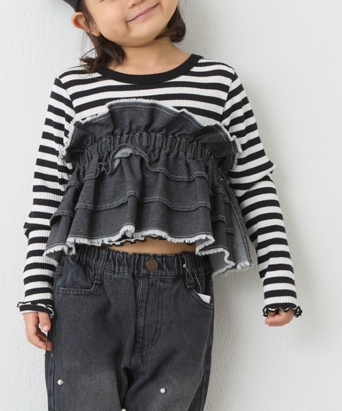 CIAOPANIC TYPY（チャオパニックティピー）の「【KIDS】楽々ゴム仕様デニムつけフリル（付け襟・キッズ・ブラック/ブルー・ONE SIZE）」の2枚目の写真