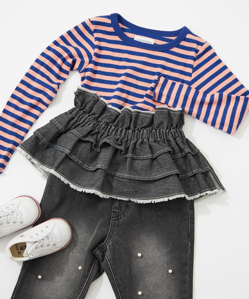 CIAOPANIC TYPY（チャオパニックティピー）の「【KIDS】楽々ゴム仕様デニムつけフリル（付け襟・キッズ・ブラック/ブルー・ONE SIZE）」の5枚目の写真