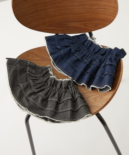 CIAOPANIC TYPY（チャオパニックティピー）の「【KIDS】楽々ゴム仕様デニムつけフリル（付け襟・キッズ・ブラック/ブルー・ONE SIZE）」の4枚目の写真