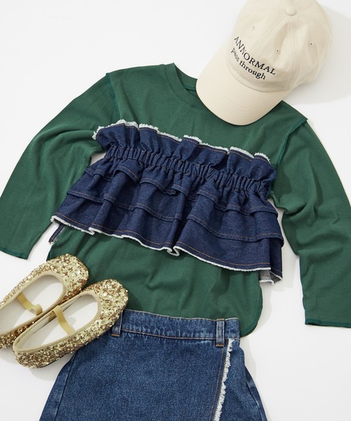 CIAOPANIC TYPY（チャオパニックティピー）の「【KIDS】楽々ゴム仕様デニムつけフリル（付け襟・キッズ・ブラック/ブルー・ONE SIZE）」の6枚目の写真