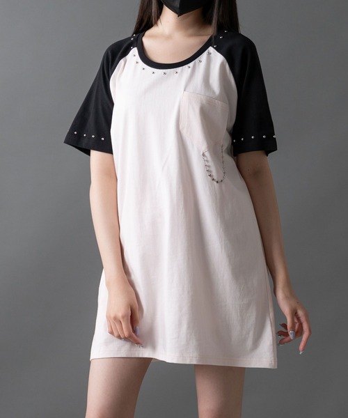 DearMyLoveMillor(ディアマイラブミラー)の「ハートチェーンラグランtee(Tシャツ/カットソー・レディース・グレー/ベビーピンク/ブラック/ホワイト・FREE)」の1枚目の写真