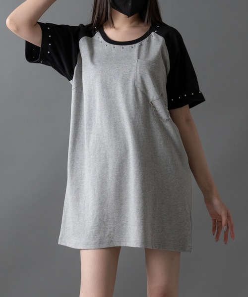 DearMyLoveMillor(ディアマイラブミラー)の「ハートチェーンラグランtee(Tシャツ/カットソー・レディース・グレー/ベビーピンク/ブラック/ホワイト・FREE)」の4枚目の写真