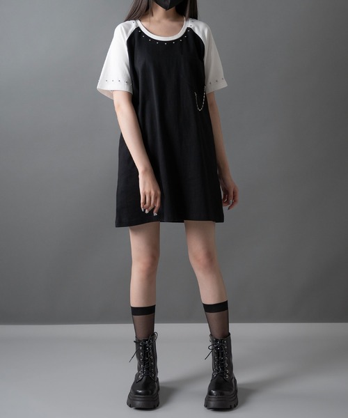 DearMyLoveMillor(ディアマイラブミラー)の「ハートチェーンラグランtee(Tシャツ/カットソー・レディース・グレー/ベビーピンク/ブラック/ホワイト・FREE)」の3枚目の写真