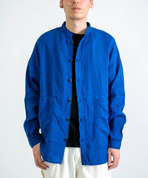 SPELLBOUND / スペルバウンド] リネンキャンバス スタンドカラーシャツ