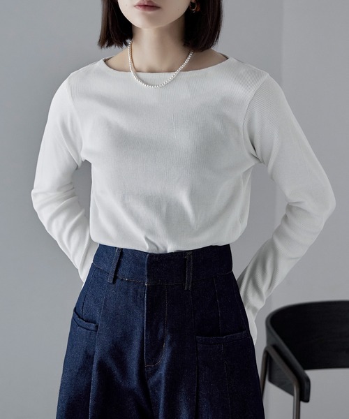 etoll.（エトル）の「ボートネックコットンロングスリーブリブT（Tシャツ/カットソー・レディース・ベージュ/ブラック/オフホワイト/杢グレー・L/LL/M/3L/4L）」の17枚目の写真