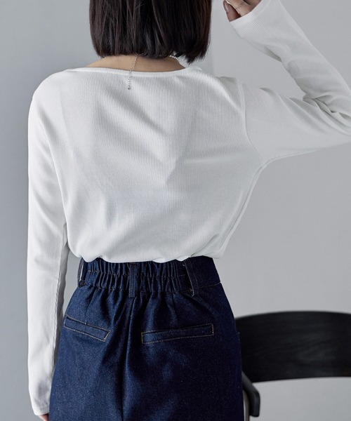 etoll.（エトル）の「ボートネックコットンロングスリーブリブT（Tシャツ/カットソー・レディース・ベージュ/ブラック/オフホワイト/杢グレー・L/LL/M/3L/4L）」の15枚目の写真