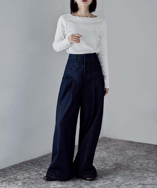 etoll.（エトル）の「ボートネックコットンロングスリーブリブT（Tシャツ/カットソー・レディース・ベージュ/ブラック/オフホワイト/杢グレー・L/LL/M/3L/4L）」の14枚目の写真