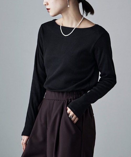 ボートネックコットンロングスリーブリブT（Tシャツ/カットソー