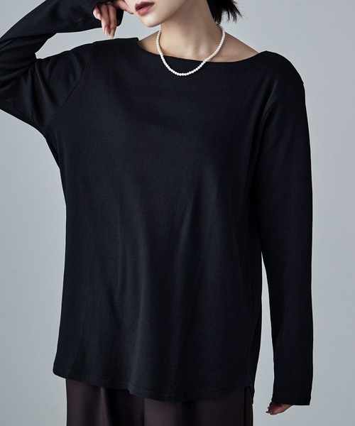 etoll.（エトル）の「ボートネックコットンロングスリーブリブT（Tシャツ/カットソー・レディース・ベージュ/ブラック/オフホワイト/杢グレー・L/LL/M/3L/4L）」の21枚目の写真