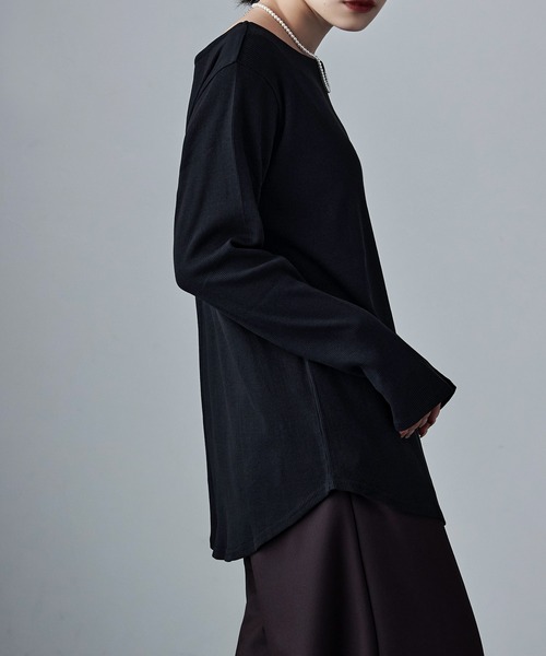 etoll.（エトル）の「ボートネックコットンロングスリーブリブT（Tシャツ/カットソー・レディース・ベージュ/ブラック/オフホワイト/杢グレー・L/LL/M/3L/4L）」の20枚目の写真