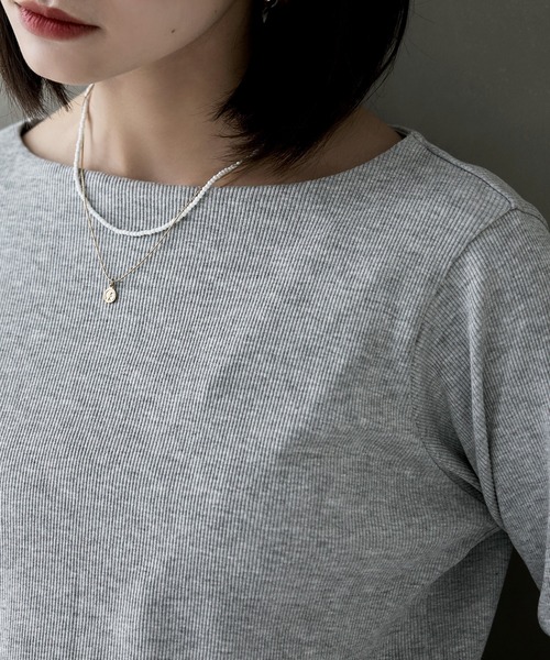 etoll.（エトル）の「ボートネックコットンロングスリーブリブT（Tシャツ/カットソー・レディース・ベージュ/ブラック/オフホワイト/杢グレー・L/LL/M/3L/4L）」の8枚目の写真