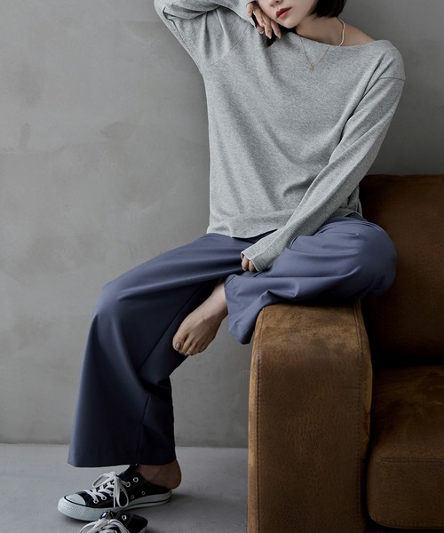 etoll.（エトル）の「ボートネックコットンロングスリーブリブT（Tシャツ/カットソー・レディース・ベージュ/ブラック/オフホワイト/杢グレー・L/LL/M/3L/4L）」の6枚目の写真