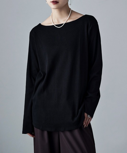 ボートネックコットンロングスリーブリブT（Tシャツ/カットソー