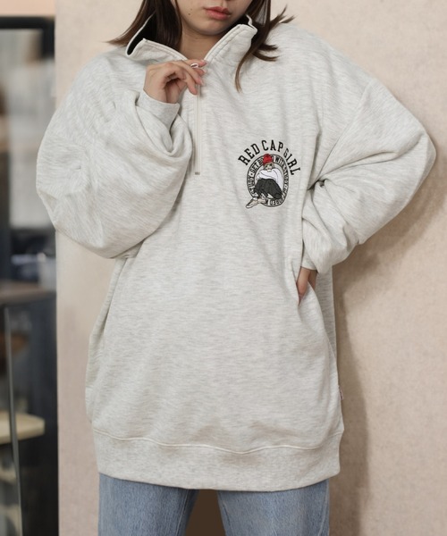 Red Cap Girl(レッドキャプガール)の「【Red Cap Girl/レッドキャップガール】ガールイラスト ワンポイント刺繍 ハーフジップスウェット オーバーサイズ ユニセックス 推し活(スウェット・メンズ・ネイビー/ブラック/ホワイト/オレンジ/アッシュグレー・L/M)」の17枚目の写真
