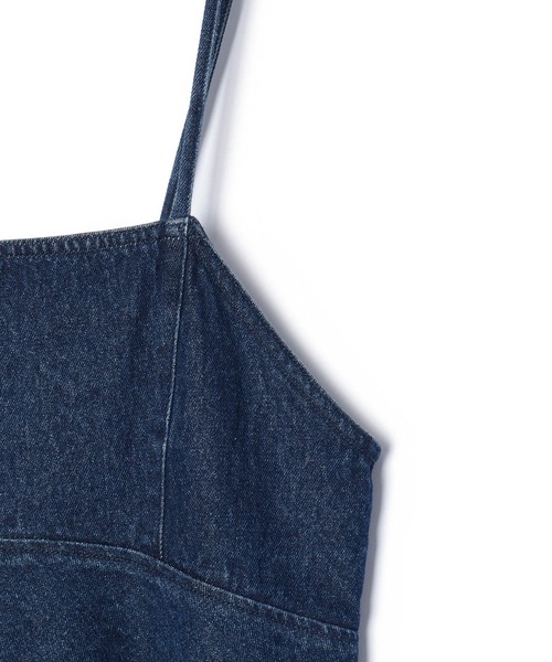 ADAM ET ROPE'（アダムエロペ）の「【WEB限定】デニム/シンセティックレザー ペプラムキャミソール（キャミソール・レディース・ブラック/ブルー・FREE）」の12枚目の写真