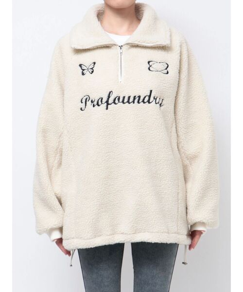 EMODA（エモダ）の「ユニフォームボアジッププルオーバー（Tシャツ/カットソー・レディース・グレー/ブラック/アイボリー・FREE）」の4枚目の写真