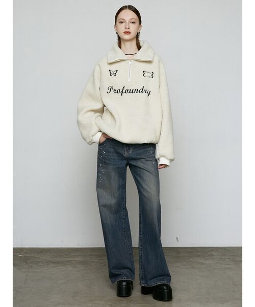 EMODA（エモダ）の「ユニフォームボアジッププルオーバー（Tシャツ/カットソー・レディース・グレー/ブラック/アイボリー・FREE）」の7枚目の写真