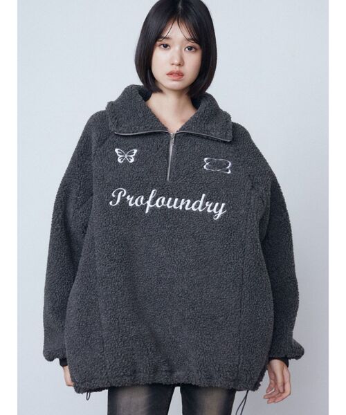 EMODA（エモダ）の「ユニフォームボアジッププルオーバー（Tシャツ/カットソー・レディース・グレー/ブラック/アイボリー・FREE）」の9枚目の写真