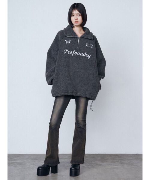 EMODA（エモダ）の「ユニフォームボアジッププルオーバー（Tシャツ/カットソー・レディース・グレー/ブラック/アイボリー・FREE）」の12枚目の写真