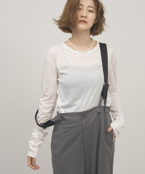 OUTDOOR PRODUCTS（アウトドアプロダクツ）の「シアークルーロングTシャツ（Tシャツ/カットソー・レディース・チャコールグレー/ホワイト/ライトグレー/イエロー・FREE）」の2枚目の写真