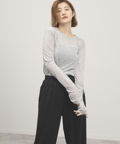 OUTDOOR PRODUCTS（アウトドアプロダクツ）の「シアークルーロングTシャツ（Tシャツ/カットソー・レディース・チャコールグレー/ホワイト/ライトグレー/イエロー・FREE）」の5枚目の写真