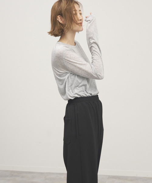 OUTDOOR PRODUCTS（アウトドアプロダクツ）の「シアークルーロングTシャツ（Tシャツ/カットソー・レディース・チャコールグレー/ホワイト/ライトグレー/イエロー・FREE）」の6枚目の写真