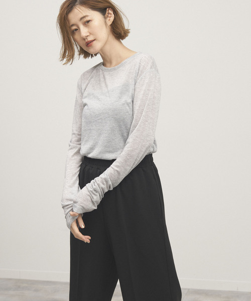 OUTDOOR PRODUCTS（アウトドアプロダクツ）の「シアークルーロングTシャツ（Tシャツ/カットソー・レディース・チャコールグレー/ホワイト/ライトグレー/イエロー・FREE）」の9枚目の写真