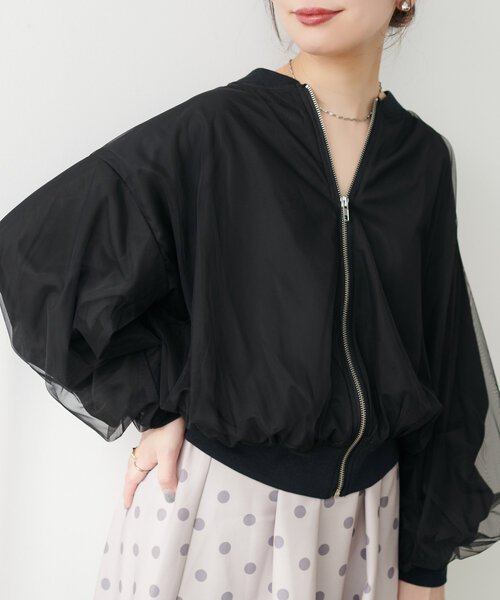 natural couture(ナチュラルクチュール)の「チュールレイヤードブルゾン(ブルゾン・レディース・モカ/ブラック/サックスブルー/アイボリー・FREE)」の11枚目の写真