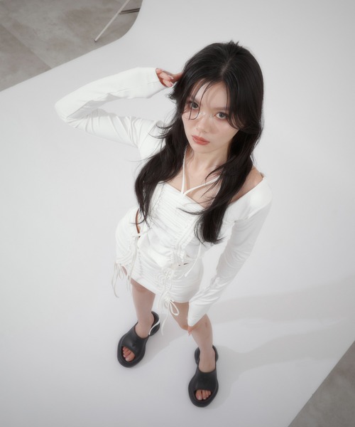 LunaVie(ルナヴィ)の「shirring tops / シャーリングトップス【SETUP対応】(Tシャツ/カットソー・レディース・Black/White・FREE)」の4枚目の写真