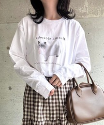 ねこリボンプリントロングTシャツ