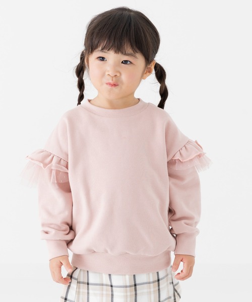 chil2（チルツー）の「肩チュールフリル 裏毛トレーナー（スウェット・キッズ・ブラック/スモークピンク/クリーム/ミント・120cm/100cm/110cm/90cm/150cm/140cm/130cm）」の4枚目の写真