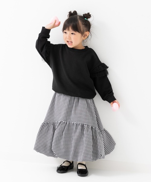 chil2（チルツー）の「肩チュールフリル 裏毛トレーナー（スウェット・キッズ・ブラック/スモークピンク/クリーム/ミント・120cm/100cm/110cm/90cm/150cm/140cm/130cm）」の8枚目の写真