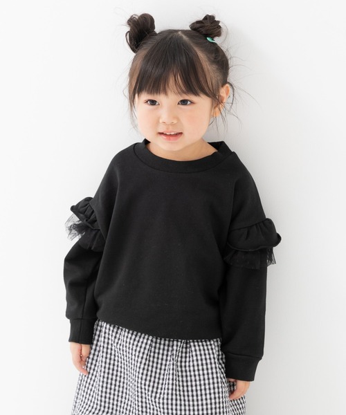 chil2（チルツー）の「肩チュールフリル 裏毛トレーナー（スウェット・キッズ・ブラック/スモークピンク/クリーム/ミント・120cm/100cm/110cm/90cm/150cm/140cm/130cm）」の7枚目の写真
