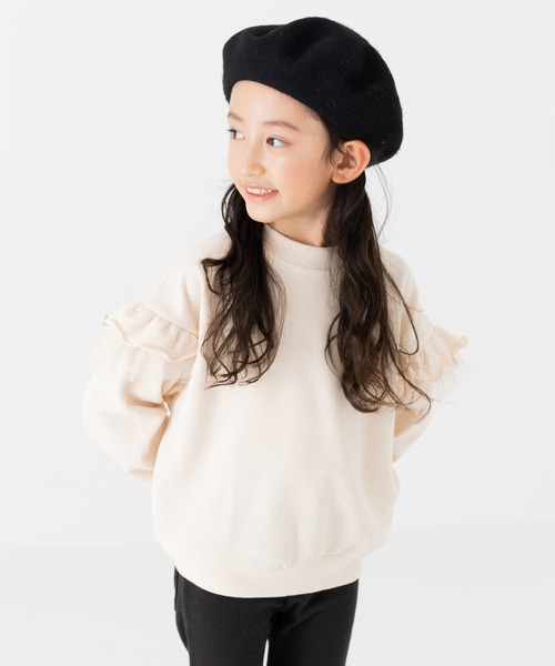 chil2（チルツー）の「肩チュールフリル 裏毛トレーナー（スウェット・キッズ・ブラック/スモークピンク/クリーム/ミント・120cm/100cm/110cm/90cm/150cm/140cm/130cm）」の9枚目の写真