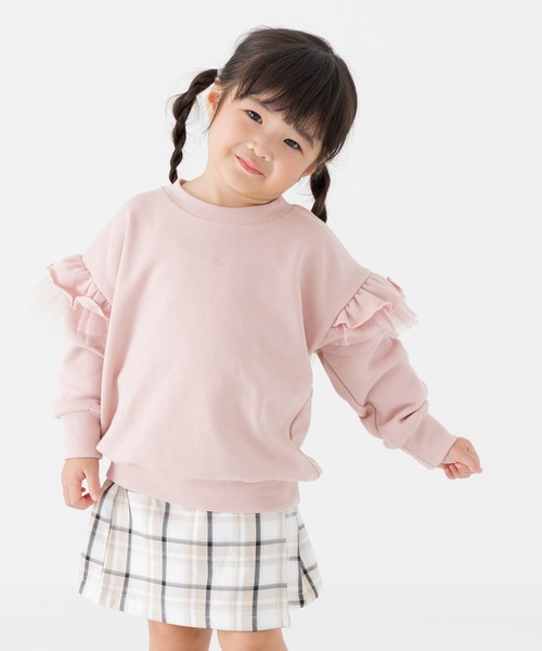 chil2（チルツー）の「肩チュールフリル 裏毛トレーナー（スウェット・キッズ・ブラック/スモークピンク/クリーム/ミント・120cm/100cm/110cm/90cm/150cm/140cm/130cm）」の14枚目の写真