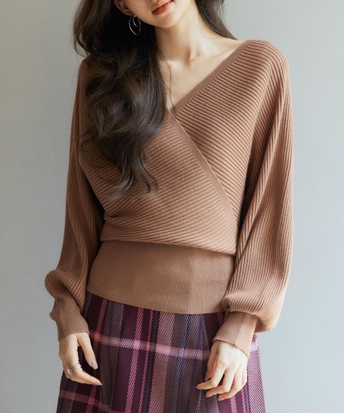 SAISON DE PAPILLON(セゾンドパピヨン)の「レディース ドルマンスリーブカシュクールニット きれいめ Vネック(ニット/セーター・レディース・ブラウン/ベージュ/チャコール/アイボリー/ブラック・M/L)」の9枚目の写真