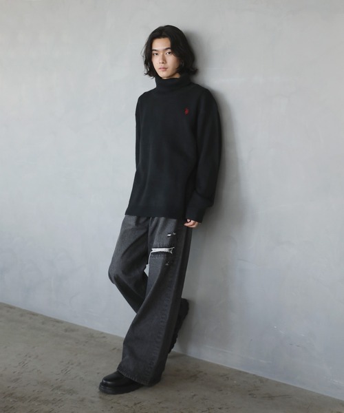 U.S. POLO ASSN.（ユーエスポロアッスン）の「U.S.POLO ASSN.別注 ルーズタートルネックニット（ニット/セーター・メンズ・ブラック/オフホワイト/グレー/ブルー・S/M/L/XL）」の9枚目の写真