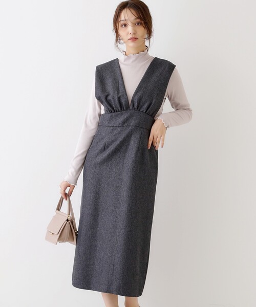 couture brooch（クチュールブローチ）の「◆【洗える・スッキリ見え最旬ワンピ】メランジヘリンボーンジャンスカ（ワンピース・レディース・チャコールグレー/ライトグレー・36/38/42）」の2枚目の写真