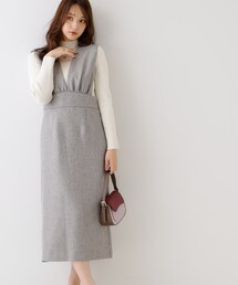 ◆【洗える・スッキリ見え最旬ワンピ】メランジヘリンボーンジャンスカ