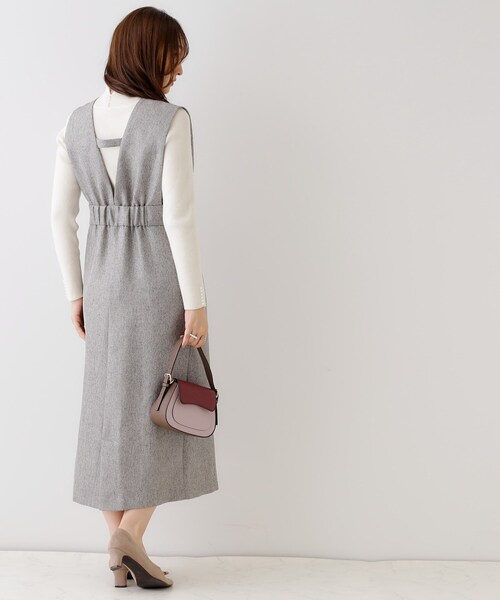 couture brooch（クチュールブローチ）の「◆【洗える・スッキリ見え最旬ワンピ】メランジヘリンボーンジャンスカ（ワンピース・レディース・チャコールグレー/ライトグレー・36/38/42）」の5枚目の写真