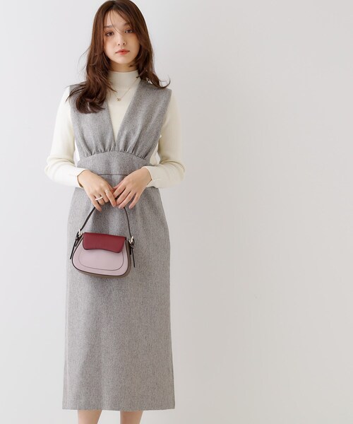 couture brooch（クチュールブローチ）の「◆【洗える・スッキリ見え最旬ワンピ】メランジヘリンボーンジャンスカ（ワンピース・レディース・チャコールグレー/ライトグレー・36/38/42）」の6枚目の写真