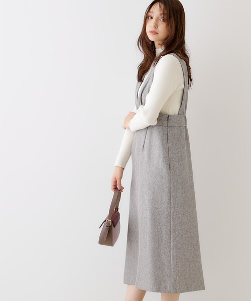 couture brooch（クチュールブローチ）の「◆【洗える・スッキリ見え最旬ワンピ】メランジヘリンボーンジャンスカ（ワンピース・レディース・チャコールグレー/ライトグレー・36/38/42）」の7枚目の写真