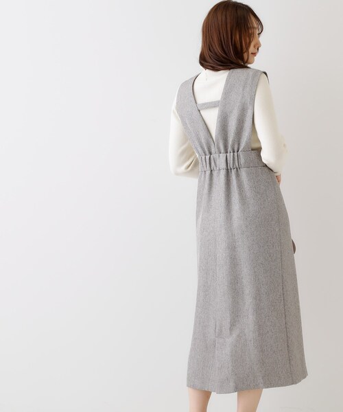 couture brooch（クチュールブローチ）の「◆【洗える・スッキリ見え最旬ワンピ】メランジヘリンボーンジャンスカ（ワンピース・レディース・チャコールグレー/ライトグレー・36/38/42）」の8枚目の写真