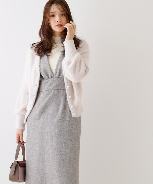 couture brooch（クチュールブローチ）の「◆【洗える・スッキリ見え最旬ワンピ】メランジヘリンボーンジャンスカ（ワンピース・レディース・チャコールグレー/ライトグレー・36/38/42）」の9枚目の写真