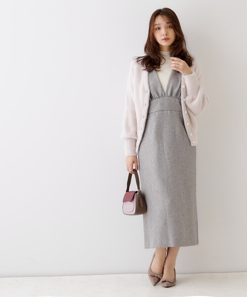 couture brooch（クチュールブローチ）の「◆【洗える・スッキリ見え最旬ワンピ】メランジヘリンボーンジャンスカ（ワンピース・レディース・チャコールグレー/ライトグレー・36/38/42）」の10枚目の写真