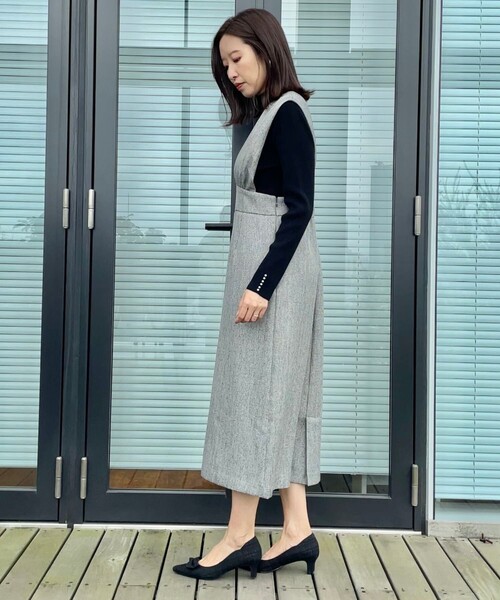 couture brooch（クチュールブローチ）の「◆【洗える・スッキリ見え最旬ワンピ】メランジヘリンボーンジャンスカ（ワンピース・レディース・チャコールグレー/ライトグレー・36/38/42）」の12枚目の写真